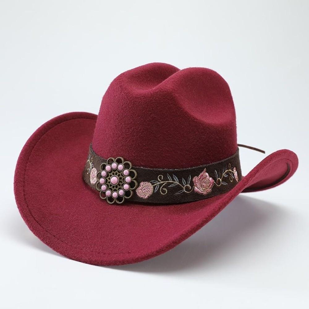 Weicher Fedora Hut mit Blumenstickerei Sonnenhut Vintage Filz Western Cowboyhut Reise Outdoor