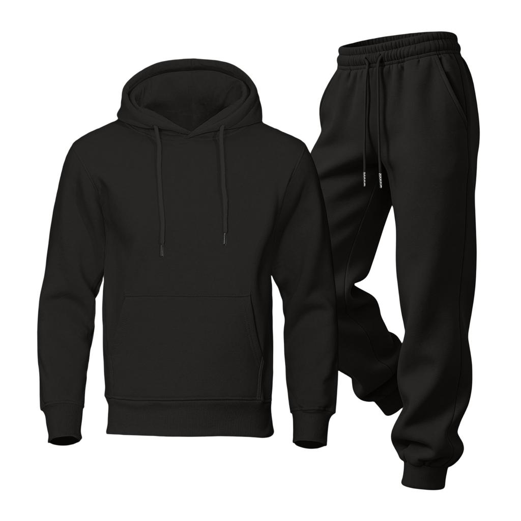 Men's Casual Lined Hooded Sweatshirt Set Loose Sweatsuit for Fall Winter