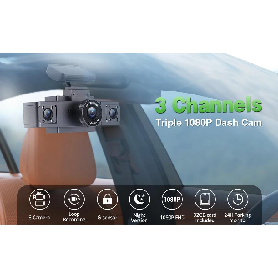 3 Channel Dash Cam Video Recorder Three Lens Car Camera with Rear View DVR 24H Parking Monitor Black Box Car Accessories
