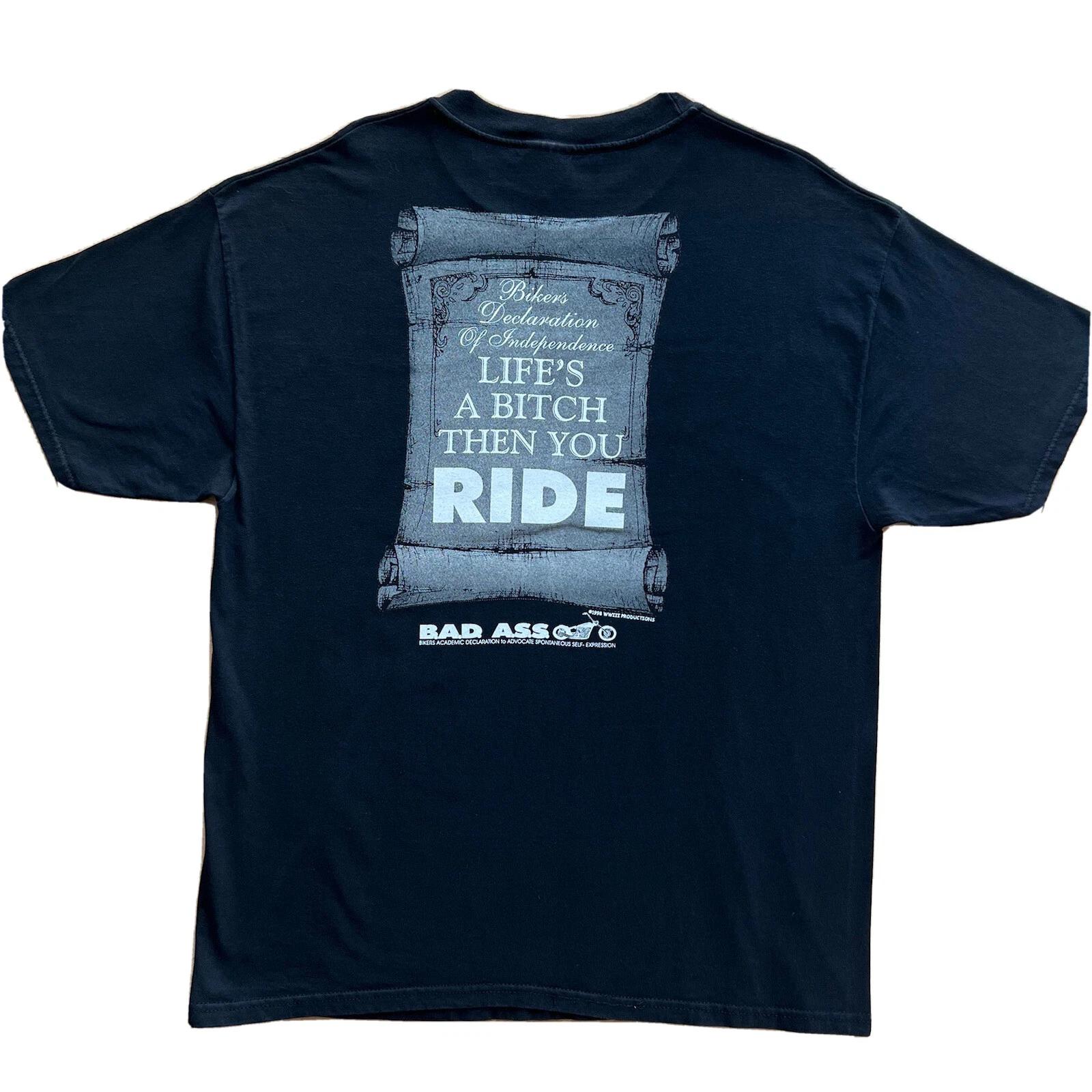 Vintage Biker Declaration of Independence Shirt XL Black 90s Motorcycle USA Punk 2XL
