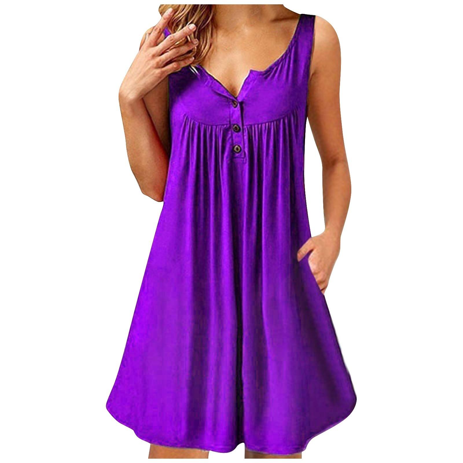 

Жіноча модна повсякденна сукня з V-подібним вирізом без рукавів і однотонна пляжна спідниця на ґудзиках XXXXXXXXL фіолетовий