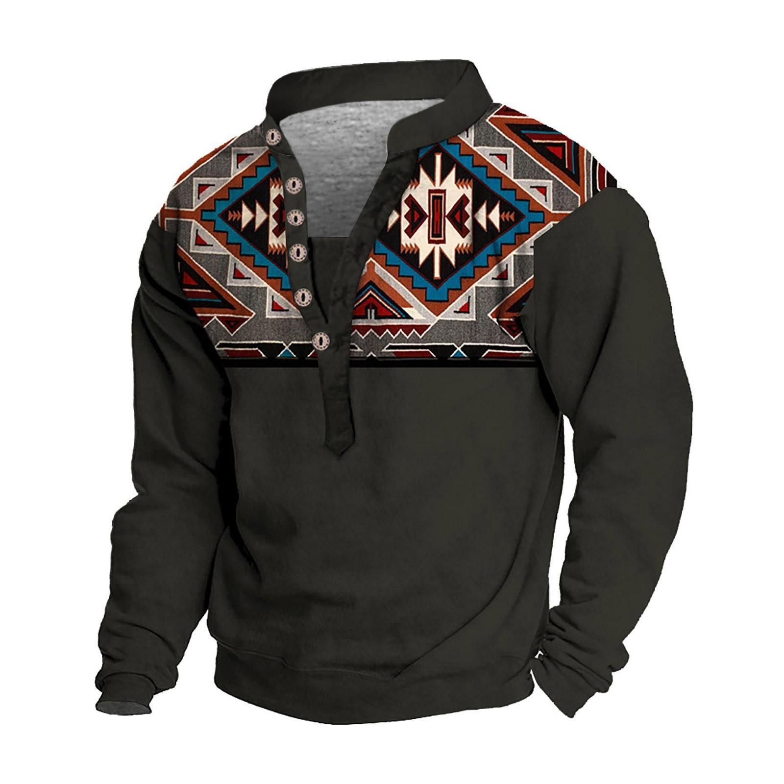 

Мужской свитер с v-образным вырезом и воротником-стойкой с 3D цифровой печатью и винтажным воротником на 6 пуговицах S чёрный