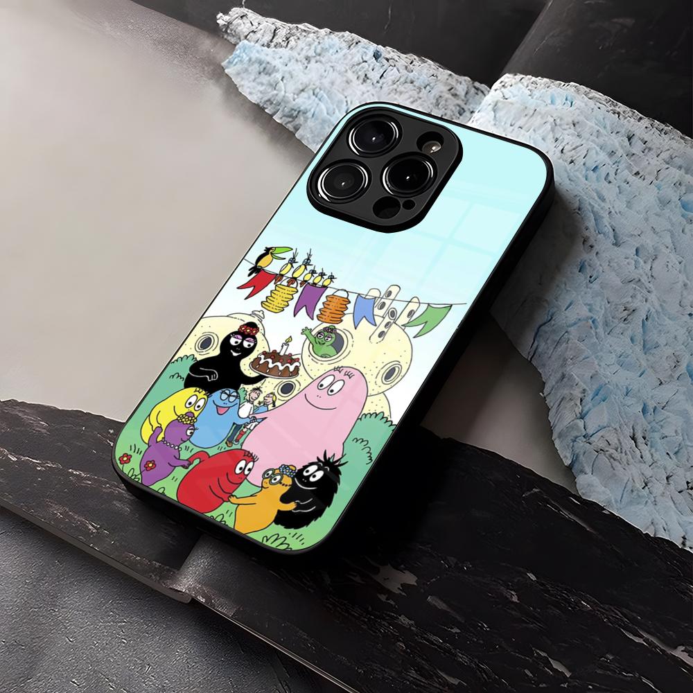 Cartoon B-Barbapapa Phone Case Tempered Glass For IPhone 16 13 14 12 15 11 Pro Max Plus Mini X XR SE2020 Coque