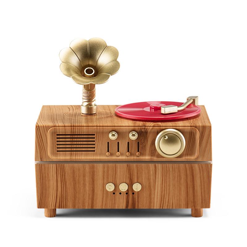 Retro Gramophon Aroma Diffusor & Bluetooth Lautsprecher mit Fernbedienung - Ultraschall Luftbefeuchter & Heimdeko Geschenk