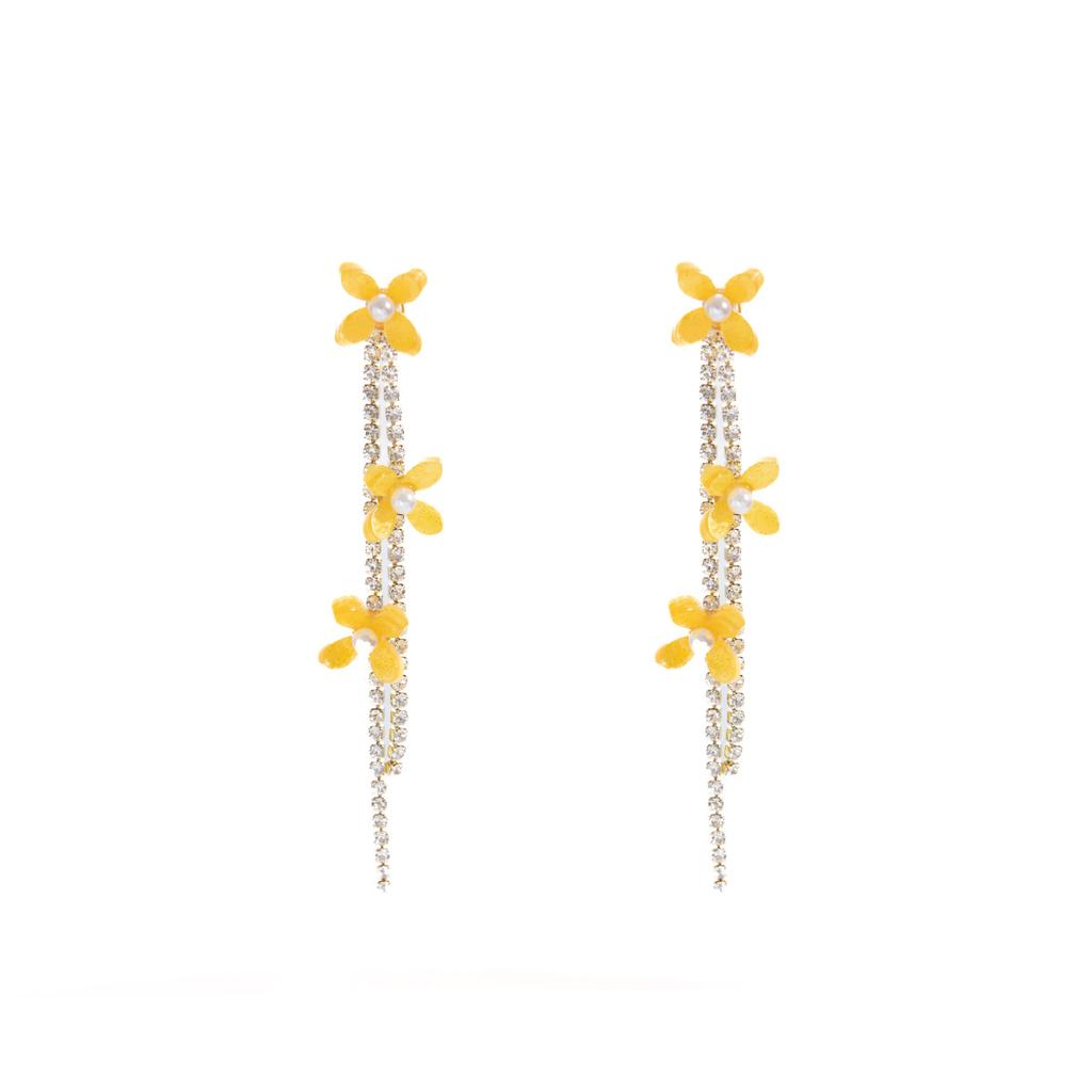 French Flower Diamond-Set Pearl Fringed Earrings Women'S Light Luxury Fashion Unique Niche High-End Temperament Earrings