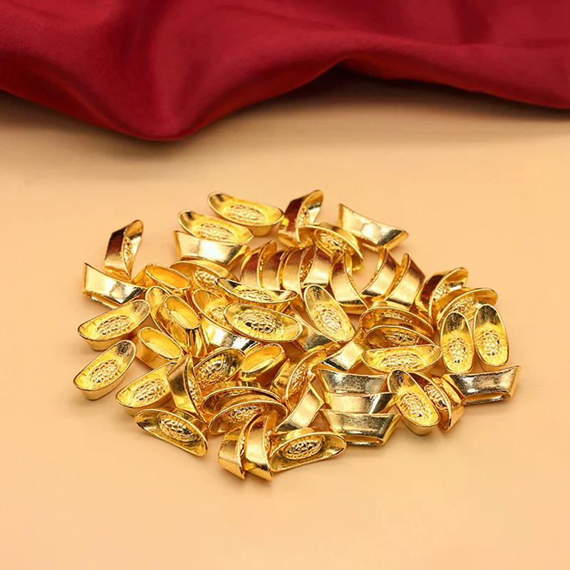 Year New Bar Lucky Money Prosperity Ingot Gold Chinese Yuan Bao Wealth Golden Statue Ingots Decor Ornament Decorative 10pcs