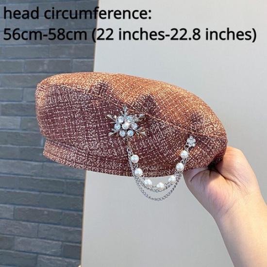 Женская шляпа-берет Шапка-бини Цепочка с подвеской из страз и бусин Художественная шапка-бини