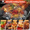 Grill Basket, Folding Carbon Steel Grill Outdoor BBQ Basket with Wood Handle, Outdoor Camping BBQ Rack for Fish, Vegetable