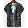 Camisas Havaianas para Homens T-shirt Casual de Manga Curta com Estampa Paisley 3D Gola Lapela Botões Tops Masculinos Verão Oversized Boêmio Camisetas Masculinas