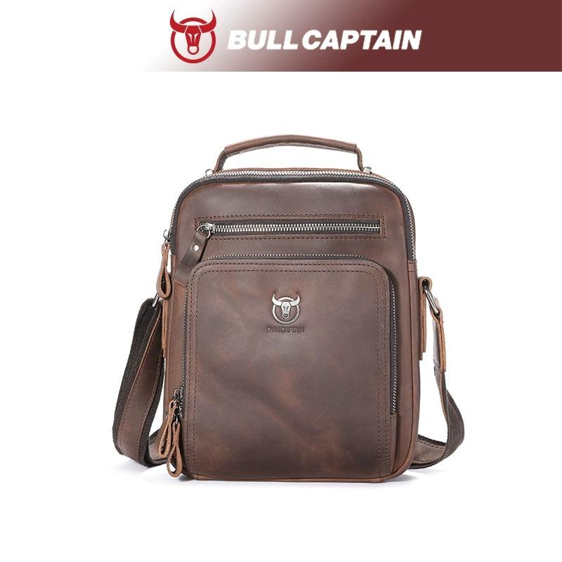 BULLCAPTAIN Vintage Crazy Horse Leather Messenger Bag for Men, Large Crossbody Tote with Pocket Fits 10-Inch Tablet, Laptop, Phone