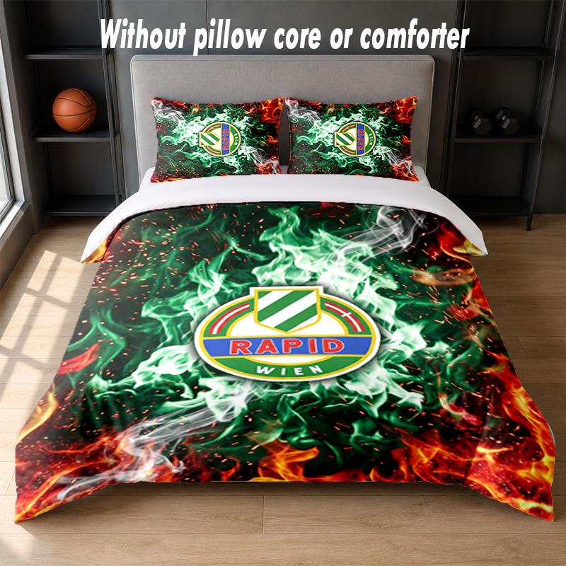 Rapid Wien FC Design Bed Bedding Set 1 Duvet Cover + 2 Pillowcases Soft Breathable Household Bed Linens