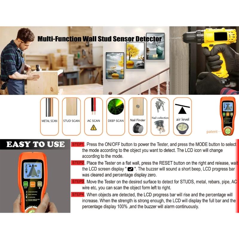 Portable Metal and Wall Detector Suitable for Detecting Pipe & Wire Precise Safe Drilling with High Sensitivity Sensors