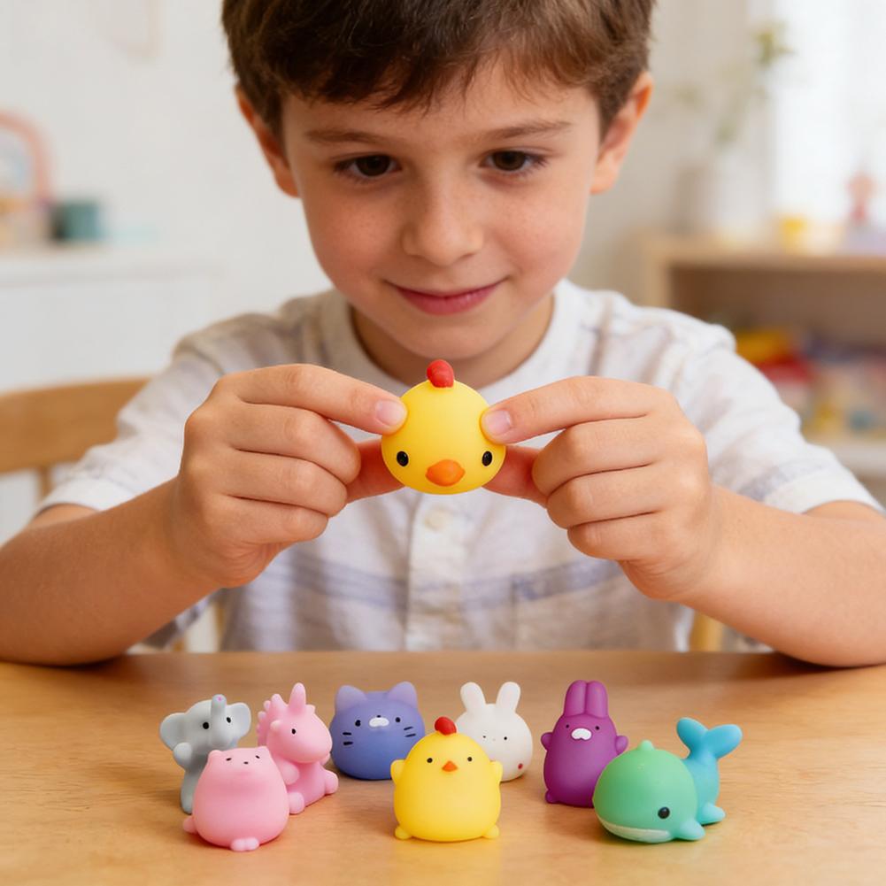 15Pcs Mini Animal Mochi Squishy Toys TPR Soft Elastic Stress Relief Fidget Toys Solid Luminous Random Party Favors Holiday Gifts
