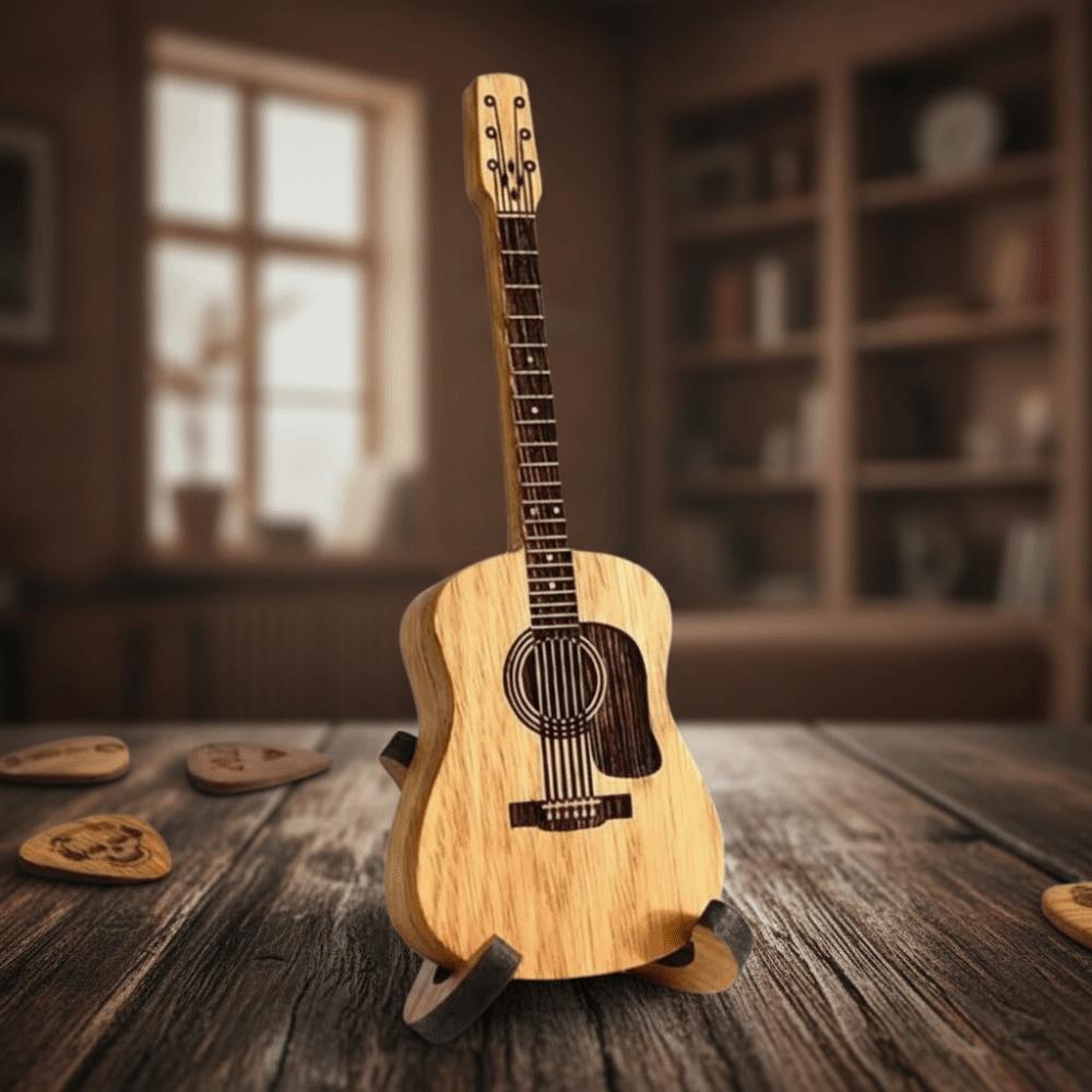 Wooden Material Guitar Pick Box Guitar Shape Portable Size Guitar Pick Holder Guitar Accessory Mini Design Guitar Pick Case