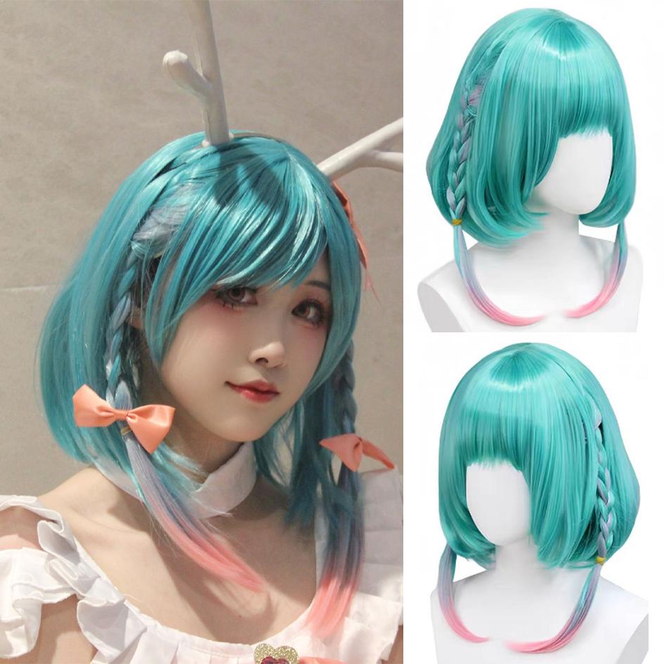 Synthetic Wig Lolita Cosplay Double Ponytail Long Straight Hair Anime Game Cosplay Hair Extensions Halloween Christmas Dress Up