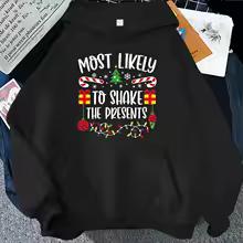 Christmas Most Likely Graphic Hoodies Funny Slogan Xmas Light Print Sweatshirts Family Friends Matching Holiday Party Hoodies