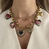 Floral Heart Charms Necklace Double Layer Necklace Vintage