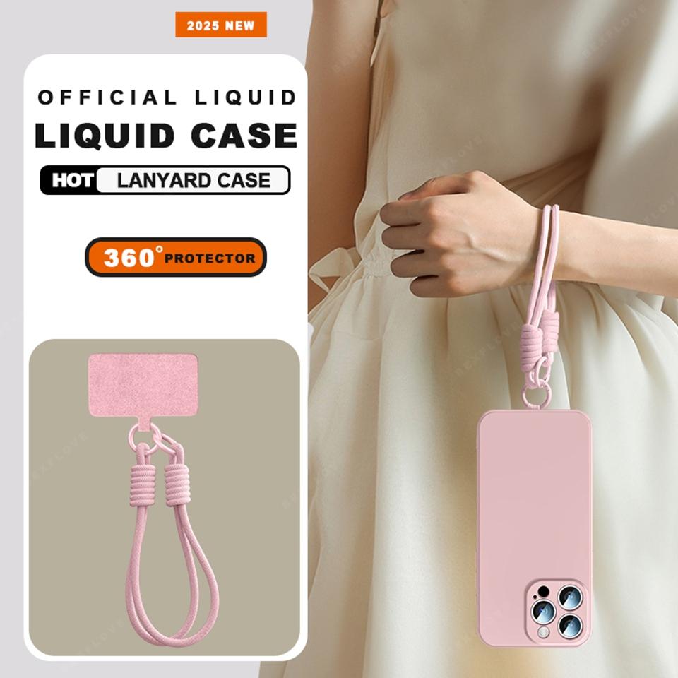 Lanyard Phone Case For iPhone 16E 16 14 15 Plus 12 13 Mini 11 16 Pro X XR XS Max SE Liquid Silicone Strap Protector Soft Cover