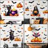 Safe Adhesive Autumn Scenery for Nursery Cute Halloween Wall Decals, Black Cat Witch Bat Pumpkin Stickers, Fall Removable Layered Three Dimensional