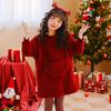 Girls' Fashion Solid-Colour Pullover Casual Red Christmas Outfit Children's Thickened Loose-Fit Long-Sleeved Sweatshirt Dress