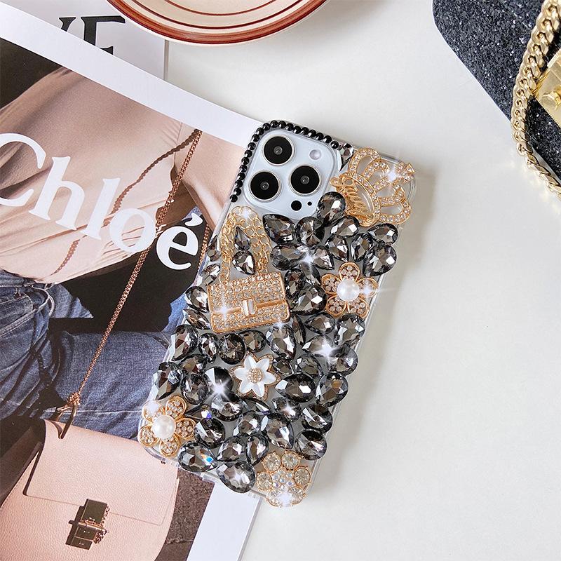 For Apple 17/ for IPhone15/14/XR Japanese and Korean Mobile Phone Case Luxury Rhinestone Pearl Flower Crown 13Pro
