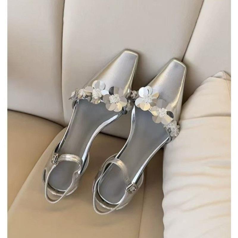 Mesh Embroidered Sandals Women String Bead High Heels Mules Shoes Pointed Toe Slingback Slippers Women Zapatos De Mujer