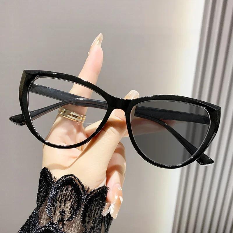 Fashion Trendy Anti-Blue Light Near Sight Eyewear Women Cat Eye Myopia Photochromic Glasses Vintage Lens Minus Eyewear 0 To -4.0
