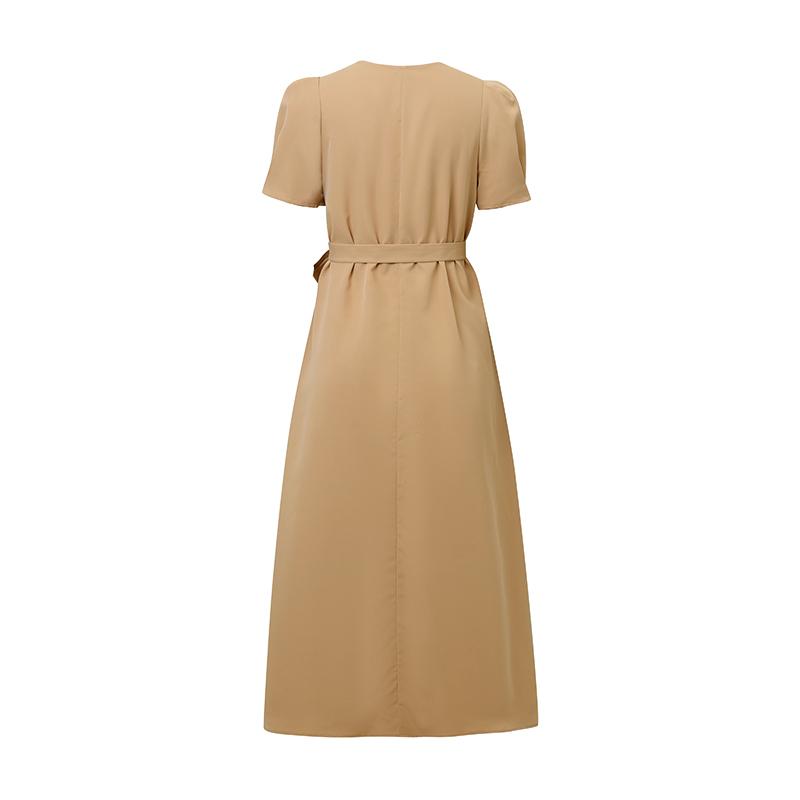 VONDA Elegant Women Casual O Neck Front Pleating Stitching Long Office Dress