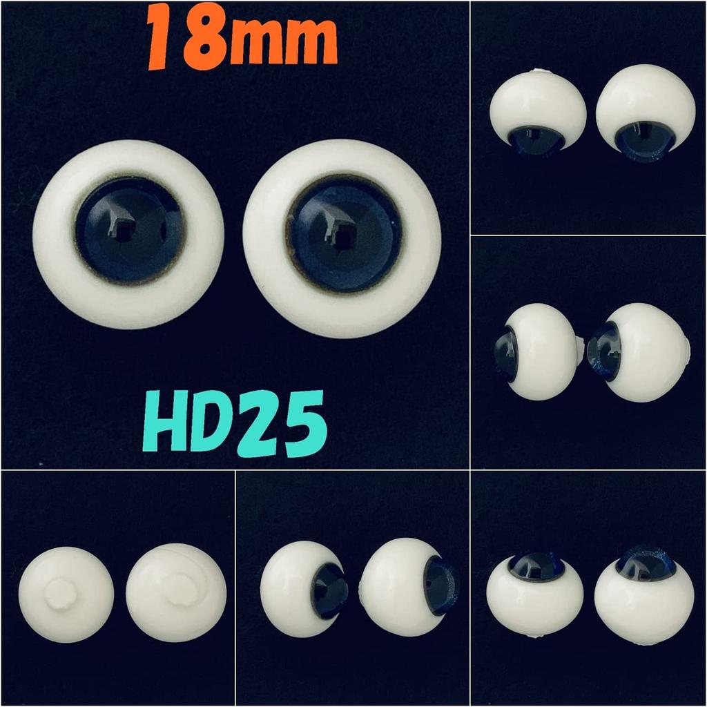Cazycazun Glass Eyes, Glass Doll Eyes for Dolls, Figures, Handmade Crafts, Eye Parts, Set of Two Eyes, Blue (18mm HD25 Glitter)