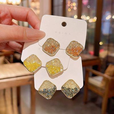 Boucles d'oreilles pendantes carrées géométriques en cristal « Mer Orange » pour femmes - Aiguille en argent S925, Style tendance de célébrité Internet