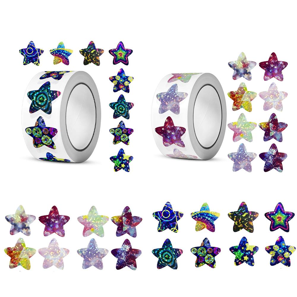 500pcs 2.5cm Colorful Holographic Star Stickers Roll - Children Reward Chart DO IT YOURSELF Decoration Scrapbook Adhesive Labels Gift Idea Toy