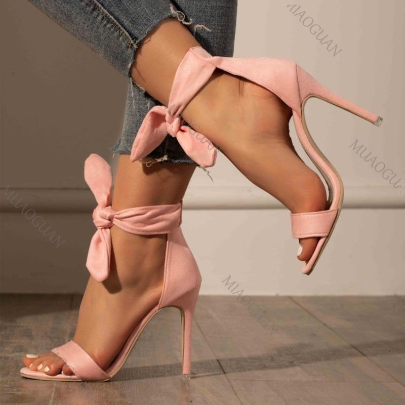 Fashion Sexy High Heels Women Summer Shoes Fish Mouth Bowknot Hollow Gladiator Sandals Solid Color Suede Thin Heel Elegant Women's Pumps
