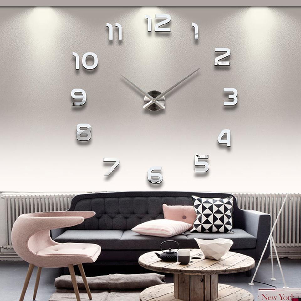 Living Room Black Fancy Large DIY 3D Frameless Acrylic Mirror Sticker Art Home Decor Unique Gift Modern Luxury Wall Clocks  Wall