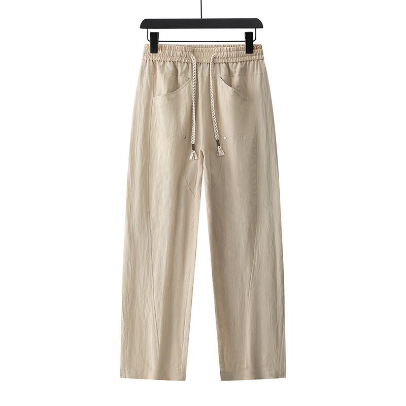 Mens Tencel Linen Blend Casual Pants Lightweight Breathable Straight Leg Trousers