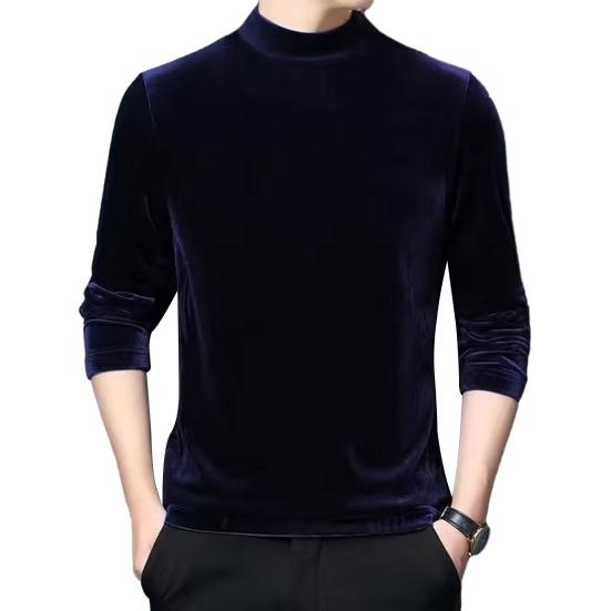 גברים סתיו אביב העליון צווארון דק חצי גבוה צבע אחיד חם רך מזדמן קטיפה שרוולים ארוכים סוודר אלסטי Slim Fit בגדי גברים