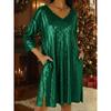 TIFICY Women's Fashion Summer Spring Solid Color Print 3/4 Sleeves V-Neck Loose Waistline Casual Dresses