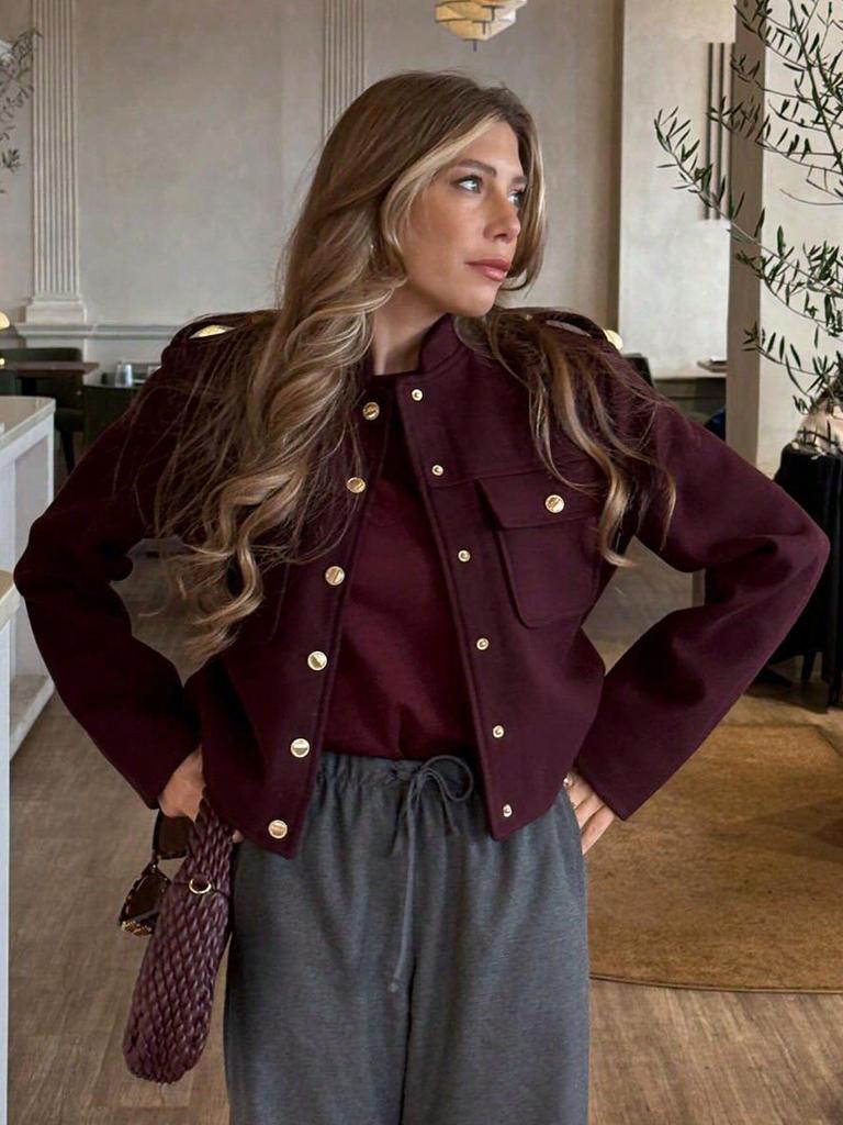 European and American Women's Retro Stand Collar Double-Breasted Short Jacket