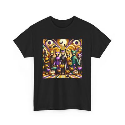 Unisex T-Shirt für Erwachsene Katzen Mid-Century Halloween Party Kunst Süßes oder Saures Süßigkeiten