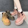 Inner Heightening Leather Thick-Soled Martin Boots Women'S New Autumn Outdoor Fashion Versatile Pink Boots Women