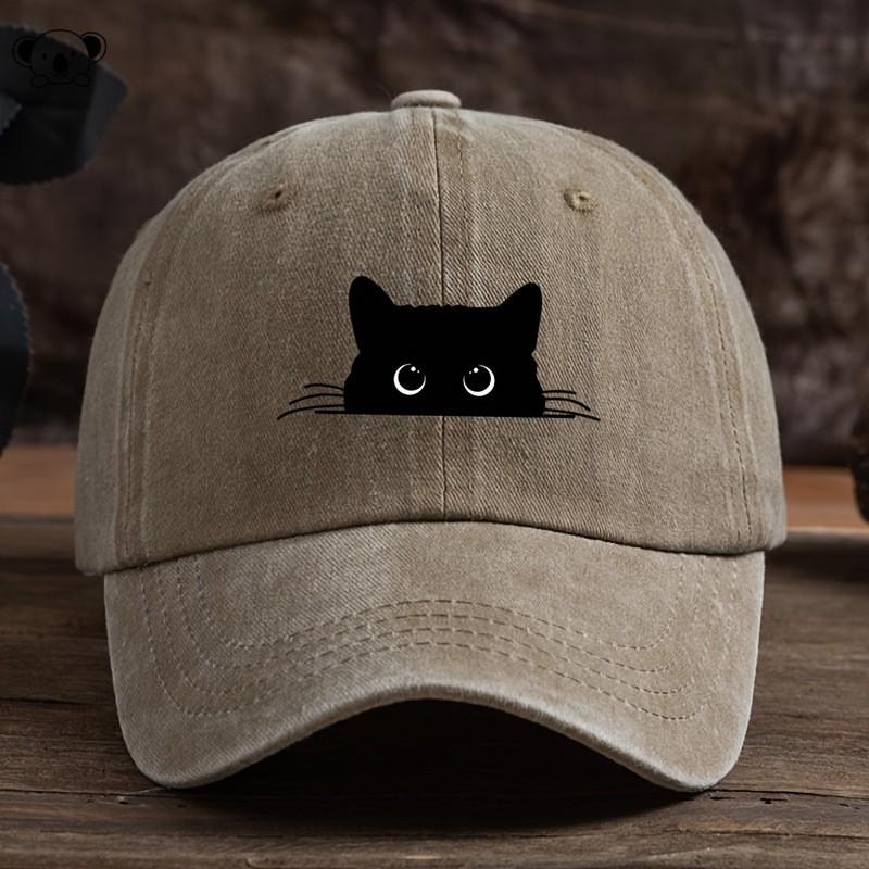 Weiche Baumwollähnliche Leinen-Baseballkappe Mit Katzen-Print-Design Unisex Breiter Schirmhut