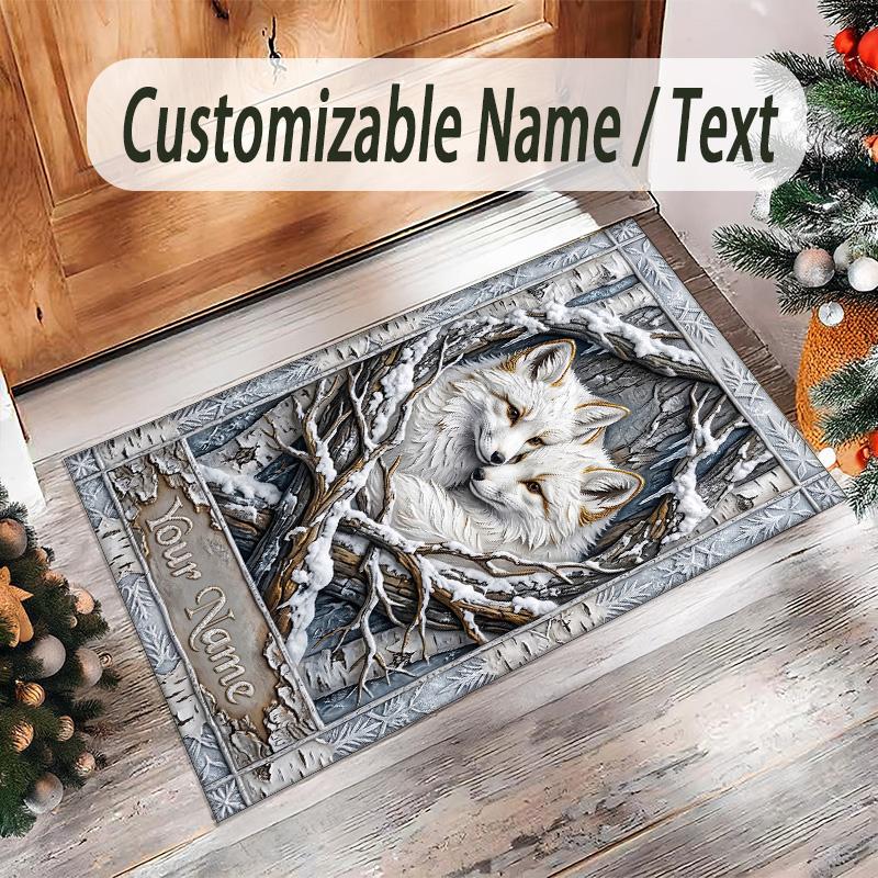 Fox Theme Crystal Velvet Floor Rug Personalized Custom Name Text Warm Carpet Home Decoration