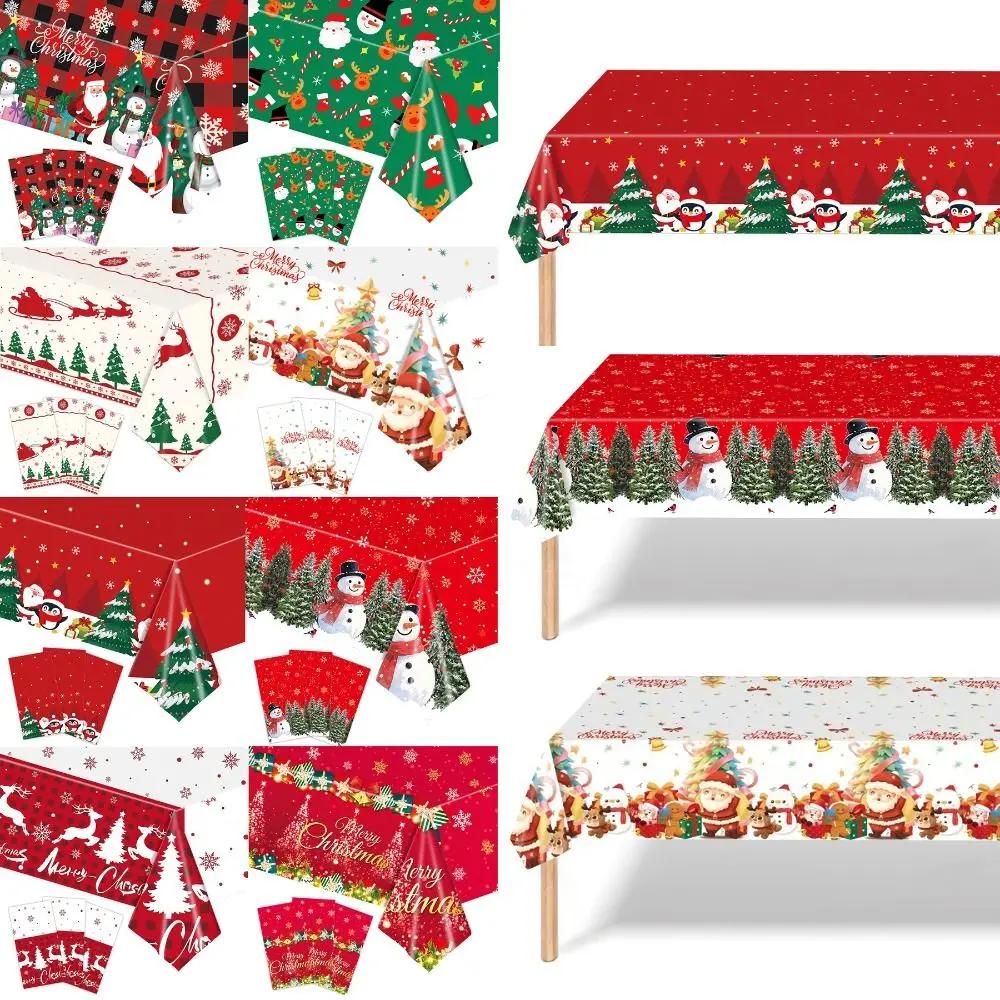 Plastic Christmas Tablecloth Disposable Bronzing Disposable Tablecloths Snowflake Pattern Snowman Design Table Cover
