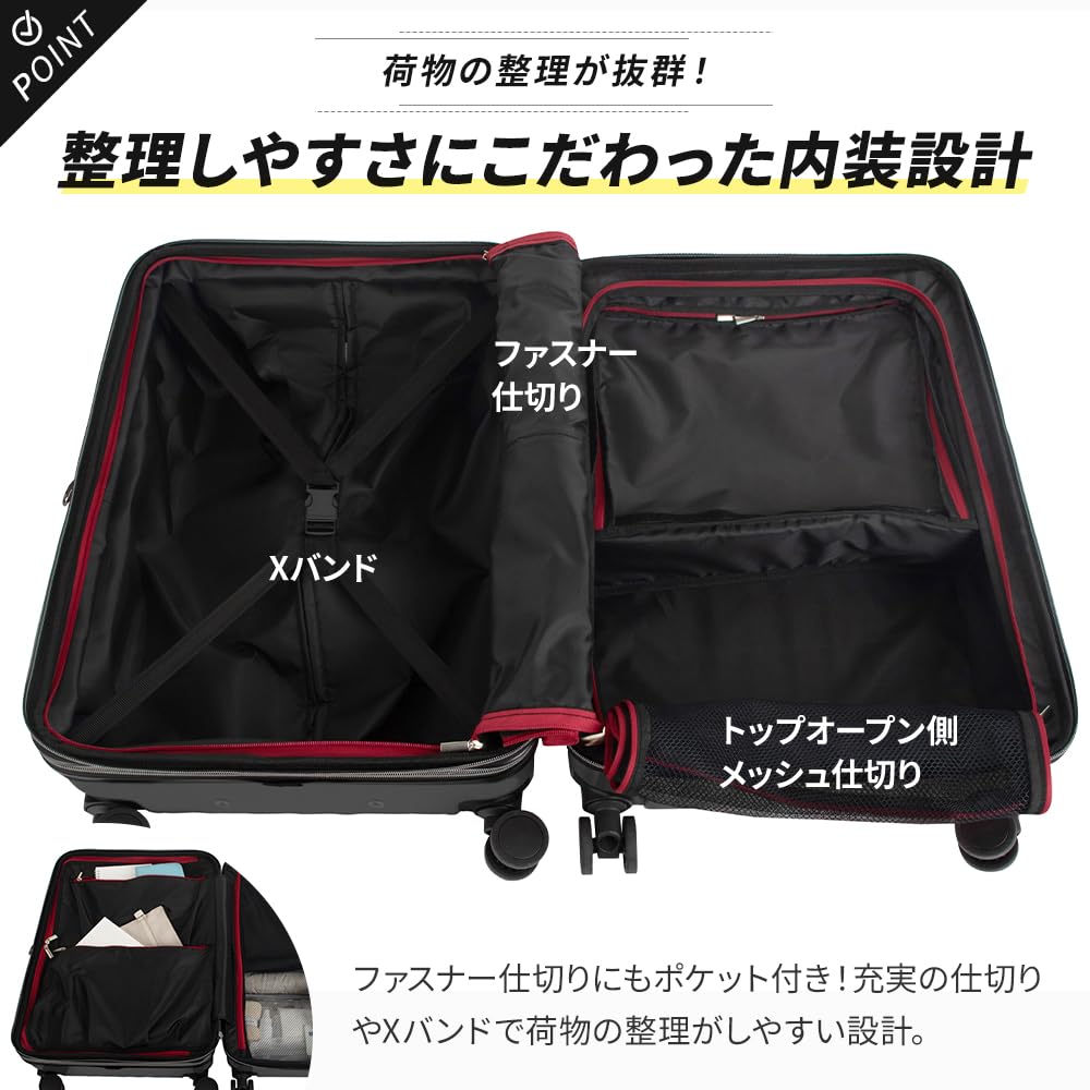 Carry Top with Free Front Front TSA 60 when Matte Black [Hideo Wakamatsu] Suitcase, Case, Zipper, Opening, Stopper, Expandable, Check-in,