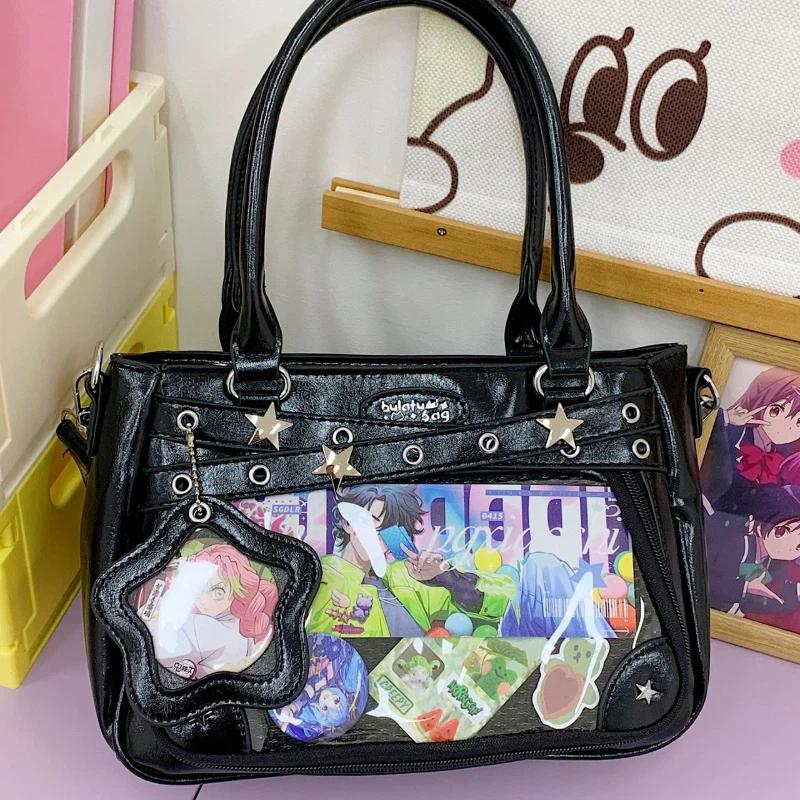 Transparent Ita Bag For Anime Fans Cute Jk Style Crossbody Bag With Clear Window Display Pins Women Versatile Shoulder Handbag