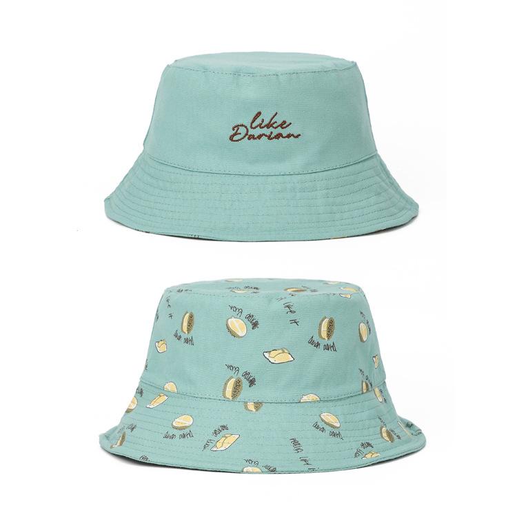 Durian Print Bucket Hat for Women Double-Sided Korean Style Spring Summer Sunshade Cute Sun Cap Foldable New