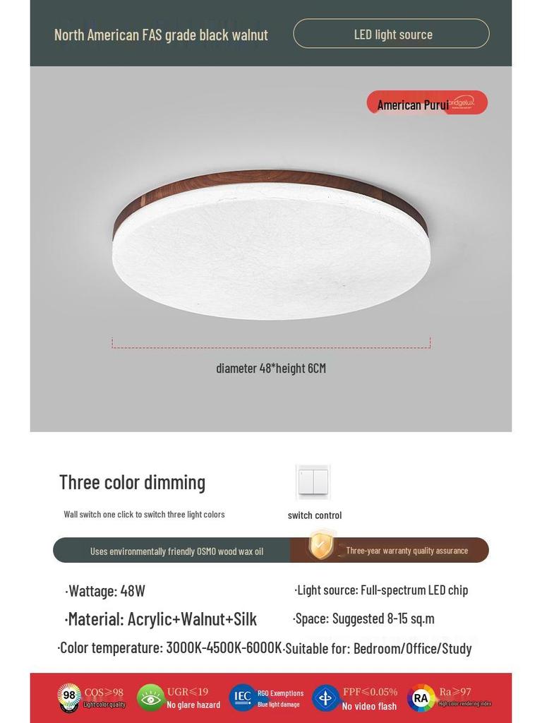 Retro Walnut Zen Ceiling Light with Song Dynasty Silk Aesthetics