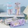 Transparent Two-Way Cylindrical Mesh Pen Holder & Pencil Case