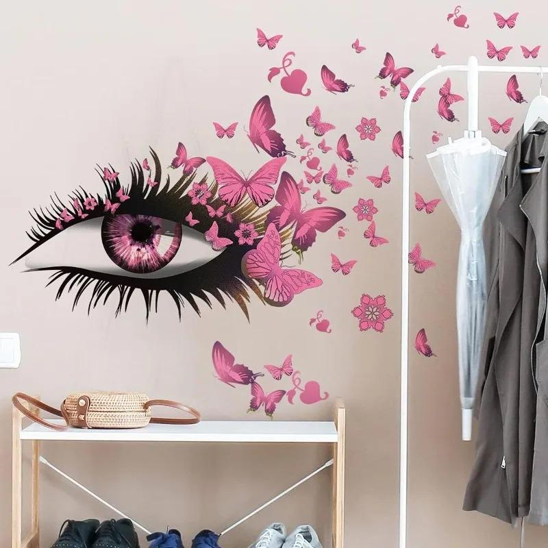 Bedroom for Girls Room Living Room Home Decoration Art Wallpaper Creative Beautify Decals Beautiful Eye Butterfly Wall Stickers