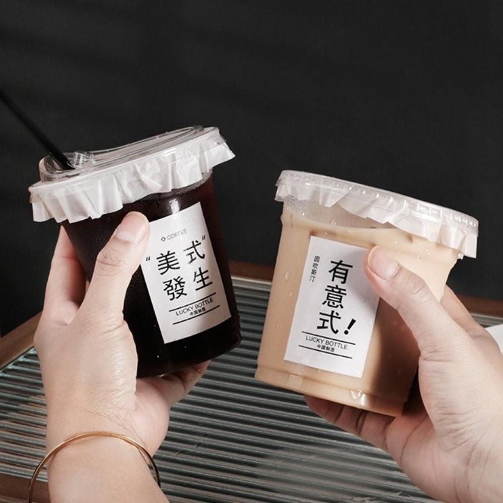 50pcs with Lids Clear Plastic Cups Leak-Proof Bubble Tea Cups New Juice Container Party Use