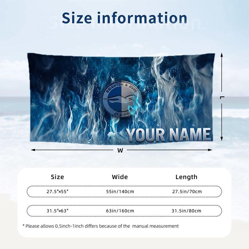 Custom Text Beach Towel, Soft Absorbent Swimming Multi-use TowelBrighton & Hove Albion Football